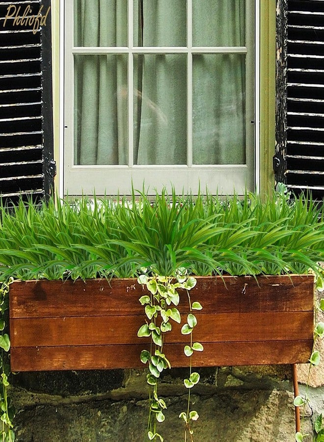 Phliofd 32 Pcs Artificial Grass Fake Plants 17.3in Outdoor Plants UV Resistant Faux Greenery Stems Fake Grass for Home Window Garden Office Patio Pathway Front Porch Halloween Décor Green - Image 2