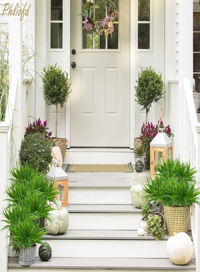 Phliofd 32 Pcs Artificial Grass Fake Plants 17.3in Outdoor Plants UV Resistant Faux Greenery Stems Fake Grass for Home Window Garden Office Patio Pathway Front Porch Halloween Décor Green - Image 4