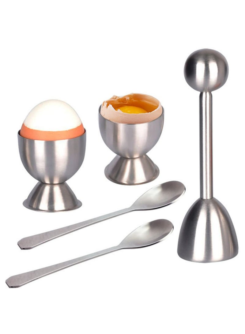 5PCS Set Stainless Steel Boiled Egg Topper Egg Shell Cracker Opener Egg Spoon Holder Kitchen Gadgets for Cooking Breakfast Baking Tools  - Image 1