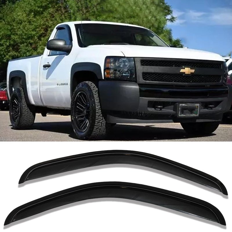 0713 2pcs Window Visors for Chevrolet SilveradoGMC Sierra 1500 2500HD 3500HD 2Door Standard Cab Rain Guard Sun Vent Shade Wind Deflectors
