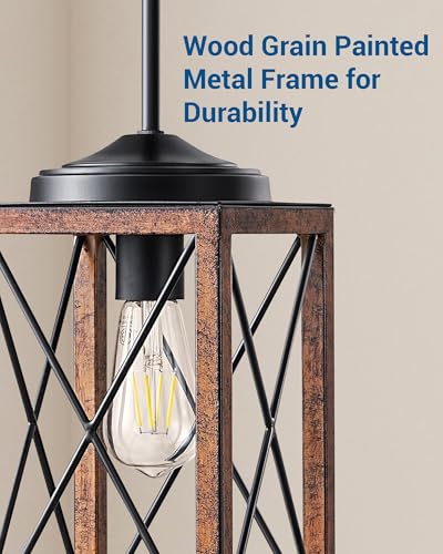 DEWENWILS Farmhouse Pendant Light, Metal Hanging Light Fixture with Wooden Grain Finish, 48 Inch Adjustable Pipes for Flat and Slop Ceiling, Kitchen Island, Bedroom, Dining Hall, E26 Base - Image 5