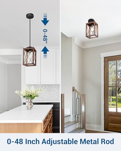 DEWENWILS Farmhouse Pendant Light, Metal Hanging Light Fixture with Wooden Grain Finish, 48 Inch Adjustable Pipes for Flat and Slop Ceiling, Kitchen Island, Bedroom, Dining Hall, E26 Base - Image 4