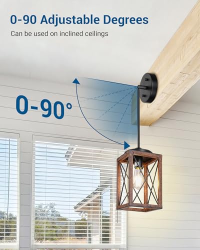 DEWENWILS Farmhouse Pendant Light, Metal Hanging Light Fixture with Wooden Grain Finish, 48 Inch Adjustable Pipes for Flat and Slop Ceiling, Kitchen Island, Bedroom, Dining Hall, E26 Base - Image 3