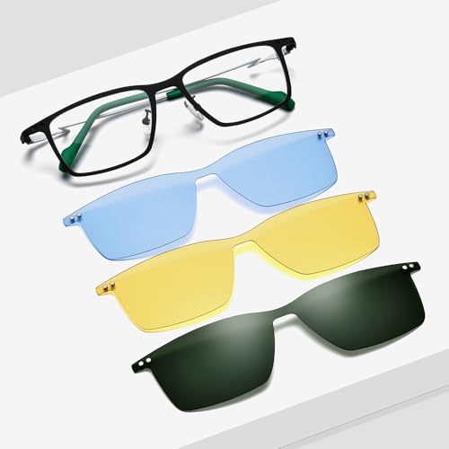 FONEX Pure Titanium Glasses Frame Men Square Magnet Clip On Eyeglasses with Polarized Lens (F85796 Black) - Image 2