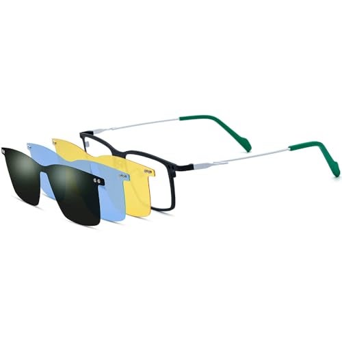 FONEX Pure Titanium Glasses Frame Men Square Magnet Clip On Eyeglasses with Polarized Lens (F85796 Black) - Image 1