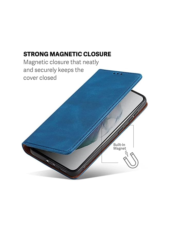 YoYoTech Luxury Genuine Leather Wallet Card Holder Case Cover, Magnetic Closure Kickstand Case for Samsung Galaxy S21 FE 6.40’ 2022 -Blue - Image 5