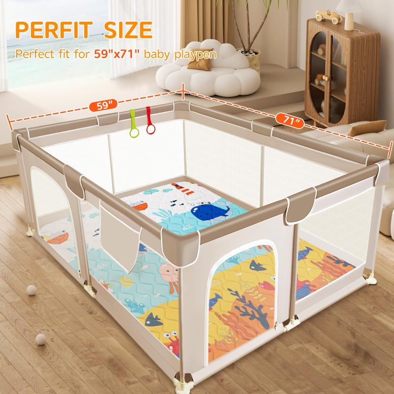 TreeBud Baby Play Mat - Thicken 71x59 Inch Soft Foam Crawling Mat for Playpen & Floor, Non-Slip Waterproof Playmats for Infants & Toddlers, Portable Foldable & Machine Washable, Ocean World - Image 3