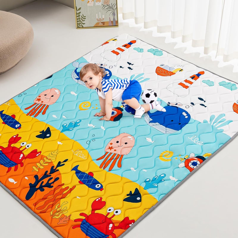 TreeBud Baby Play Mat - Thicken 71x59 Inch Soft Foam Crawling Mat for Playpen & Floor, Non-Slip Waterproof Playmats for Infants & Toddlers, Portable Foldable & Machine Washable, Ocean World - Image 1
