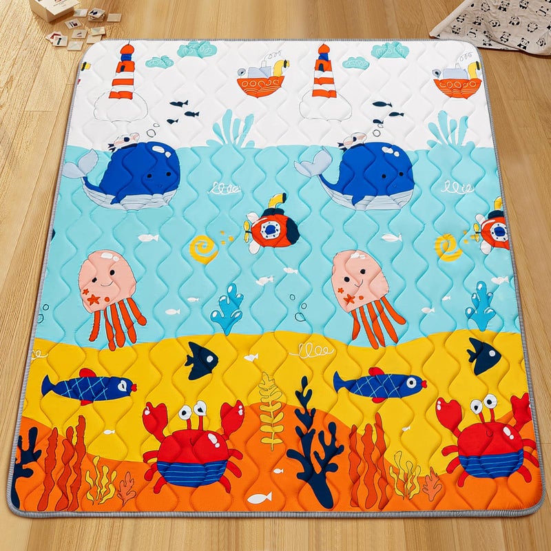 TreeBud Baby Play Mat - Thicken 71x59 Inch Soft Foam Crawling Mat for Playpen & Floor, Non-Slip Waterproof Playmats for Infants & Toddlers, Portable Foldable & Machine Washable, Ocean World - Image 2