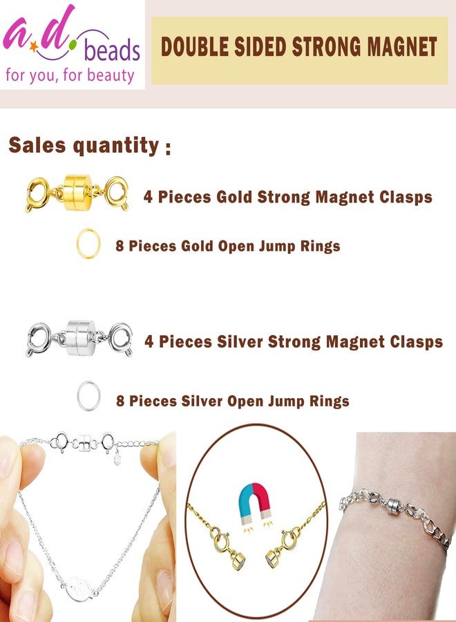AD Beads Double Magnetic Jewelry Clasps and Closures14K Gold Plated and Silver Plated with Jump Rings,Bracelet Extender & Necklace Clasps for DIY Jewelry Making (8 Pcs / 4 Pcs Gold & 4 Pcs Silver) - Image 4