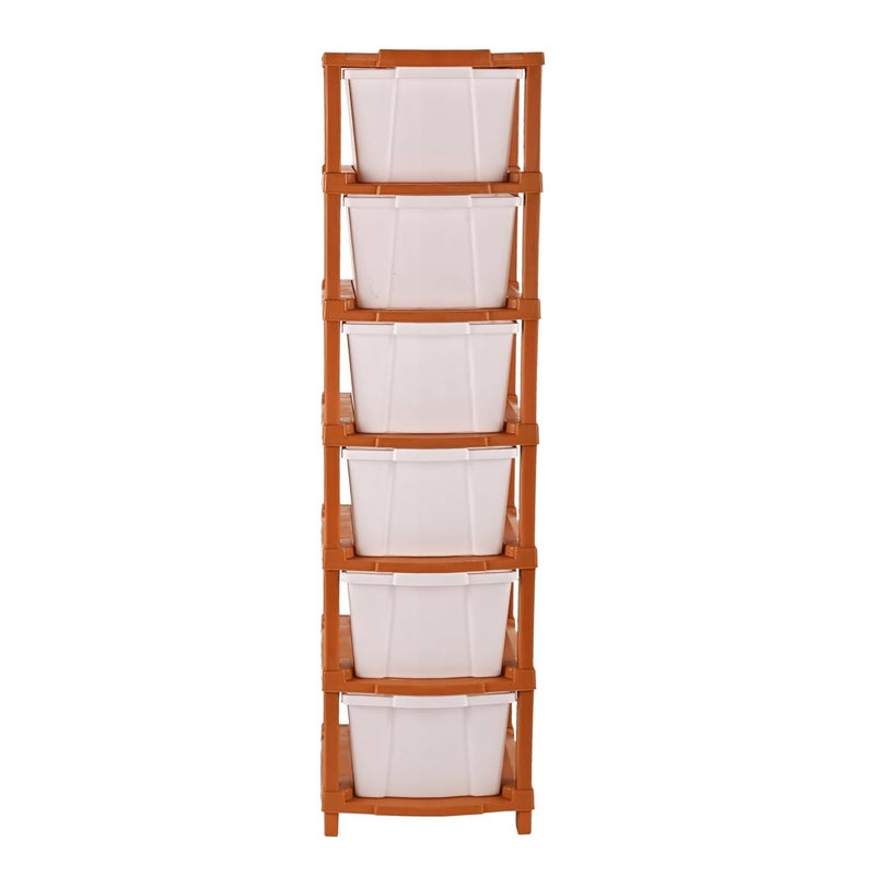 Criusia 6Tier Collapsible Multipurpose Plastic Drawers Storage Organizer Durable CabinetsStorage Rack for Kitchen Kids Toy Box Shelf for HomeOffice Brown White - Image 2