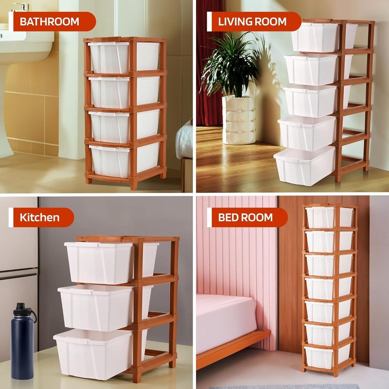 Criusia 6Tier Collapsible Multipurpose Plastic Drawers Storage Organizer Durable CabinetsStorage Rack for Kitchen Kids Toy Box Shelf for HomeOffice Brown White - Image 5