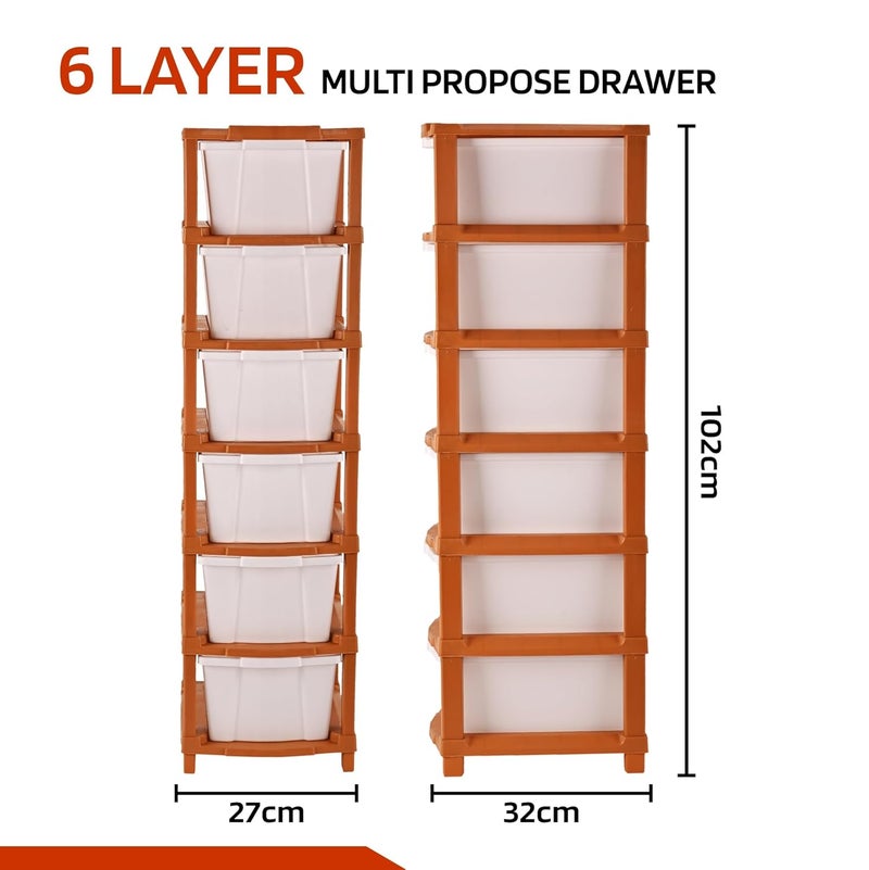 Criusia 6Tier Collapsible Multipurpose Plastic Drawers Storage Organizer Durable CabinetsStorage Rack for Kitchen Kids Toy Box Shelf for HomeOffice Brown White - Image 3