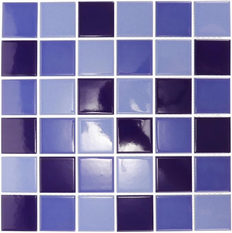 Levemolo 36pcs Blue Glossy Ceramic Swimming Pool Tiles Mosaic Style Seamless Fish Pond Wall Tiles for Spa Bath Renovation and DIY Home Decor - Image 1