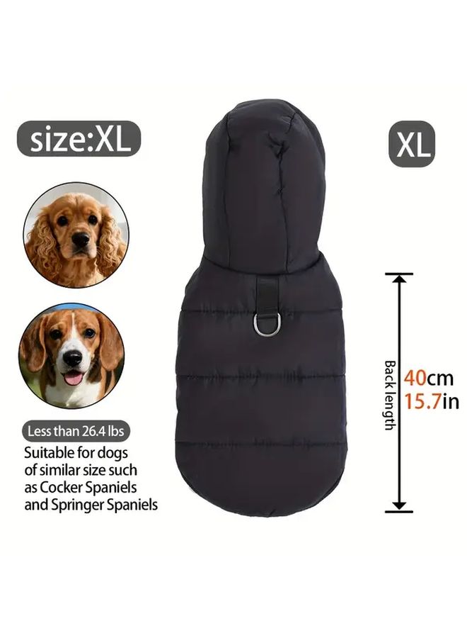 Black Thickened Hooded Dog Jacket With Leash Design And Snap Closure For Small And Medium Dogs - Image 5