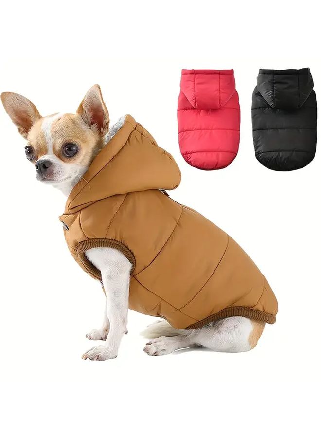 Black Thickened Hooded Dog Jacket With Leash Design And Snap Closure For Small And Medium Dogs - Image 1