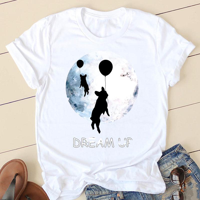 Dog Mom Personality Pattern Round Neck Printed White T-Shirt Short Sleeve Women'S Wish/ - Image 1