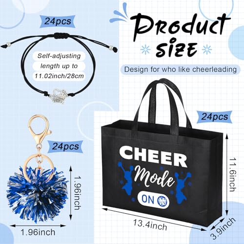 Landical 72 Pcs Blue Cheerleading Gifts 24 Cheer Bags Portable 24 Pom Pom Keychain 24 Cheerleading Bracelet Canvas Makeup Bag Bulk Cheer Gifts Female Teammates Toiletries Accessories - Image 3