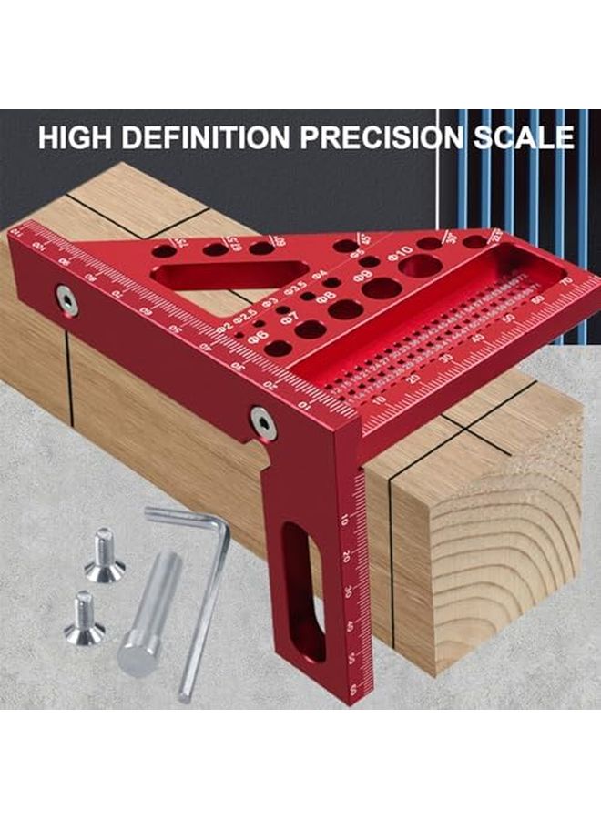 Red Aluminum Alloy Woodworking Square Ruler 22 5 90 Degree Protractor Multi Angle Measuring Tool - Image 3