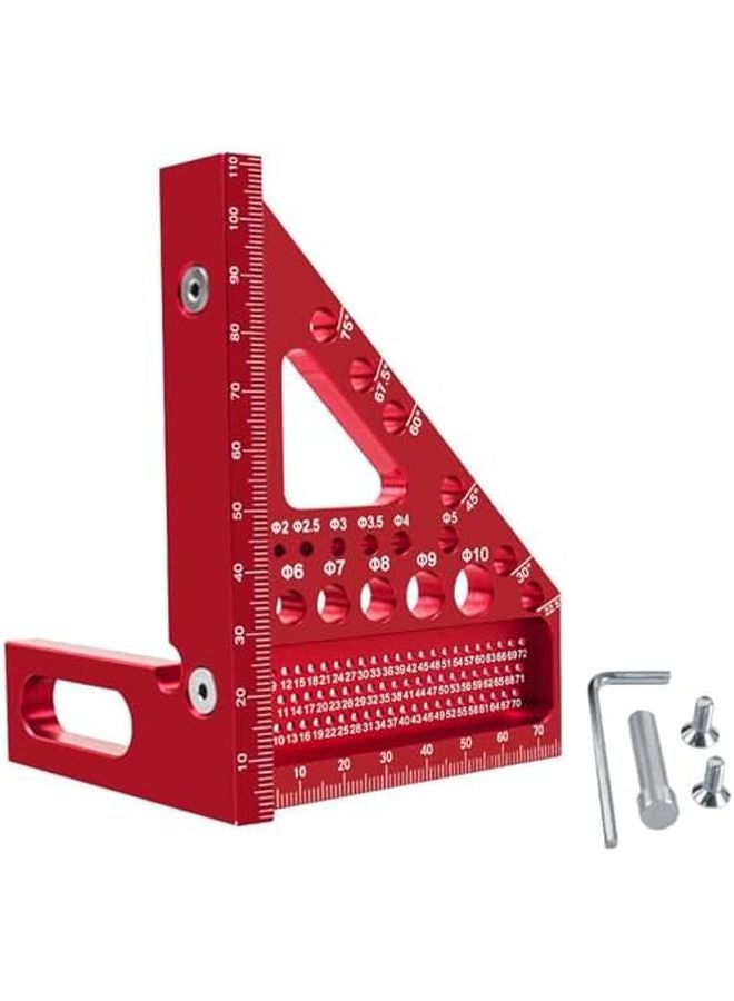 Red Aluminum Alloy Woodworking Square Ruler 22 5 90 Degree Protractor Multi Angle Measuring Tool - Image 1