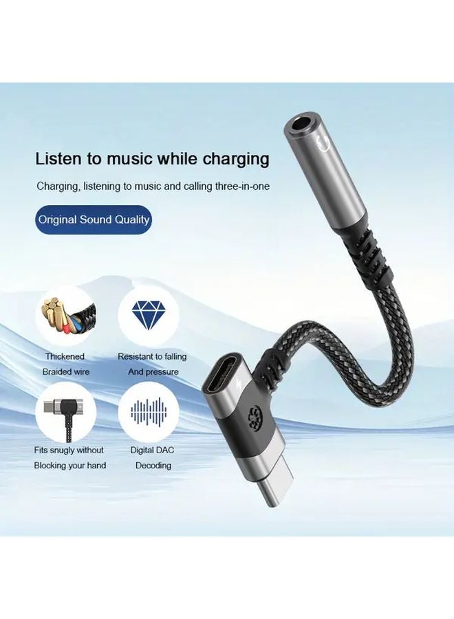 2 In 1 USB C Splitter PD Fast Charger Cable Silvery Type C To 3 5mm Audio Adapter For Samsung - Image 4