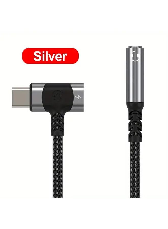 2 In 1 USB C Splitter PD Fast Charger Cable Silvery Type C To 3 5mm Audio Adapter For Samsung - Image 1