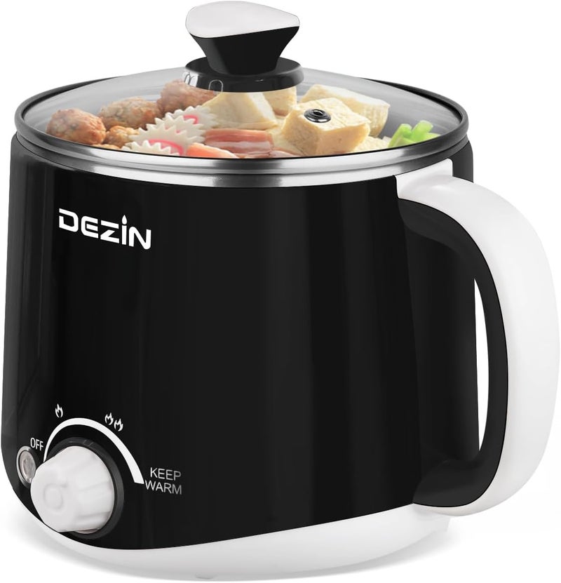 DEZIN Hot Pot Electric, Rapid Noodles Cooker, Stainless Steel Electric Pot 1.6 Liter, Perfect for Ramen, Egg, Pasta, Dumpling, Soup, Porridge, Oatmeal with Temperature Control and Keep Warm Function - Image 1
