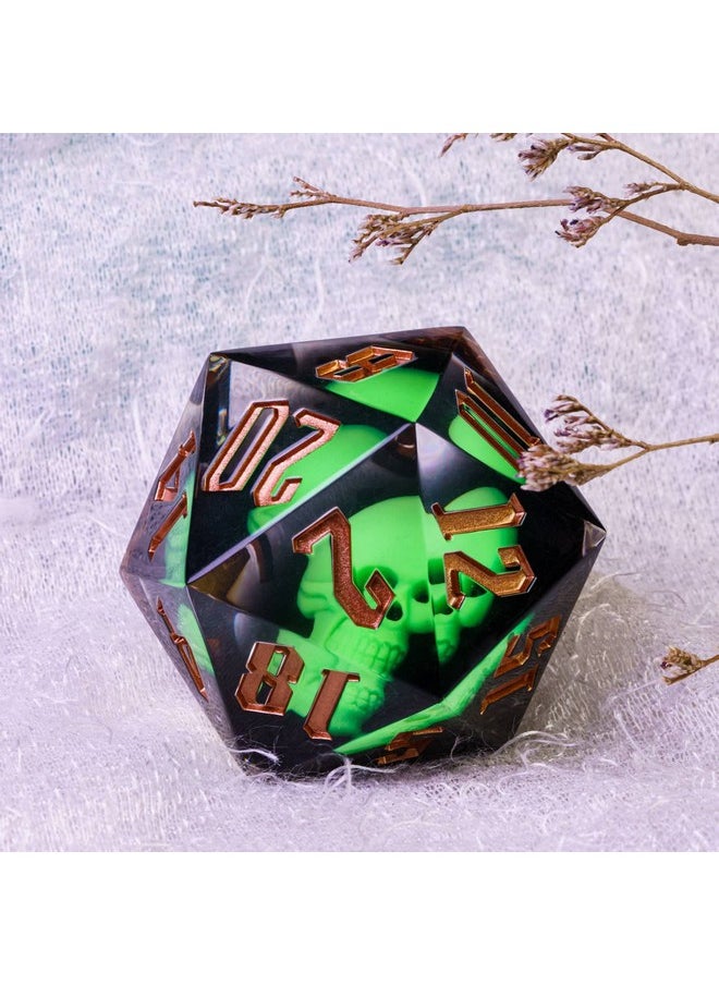 cusdie Cusdie Large D20 Dice 55mm with Sharp Edges, D&D 20 Sided Dice, Handmade DND Giant D20 for Dungeons and Dragons RPG, Table Games(Green Skull)  - Image 4
