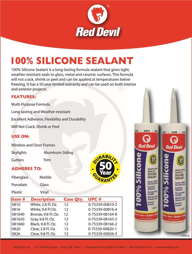 Red Devil 0816 100% Silicone Sealant Architectural Grade, 9.8 oz., White, 1 Pack - Image 2