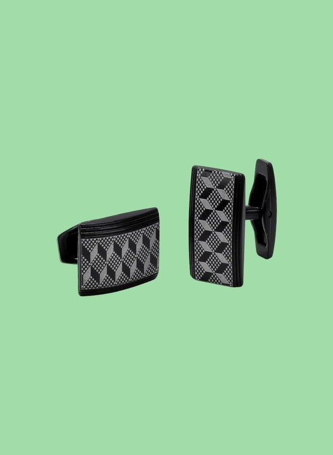 Tripin Full Black Rectangle Cufflinks with Star Design for Men | Gift Boxed Formal Accessory - Image 4
