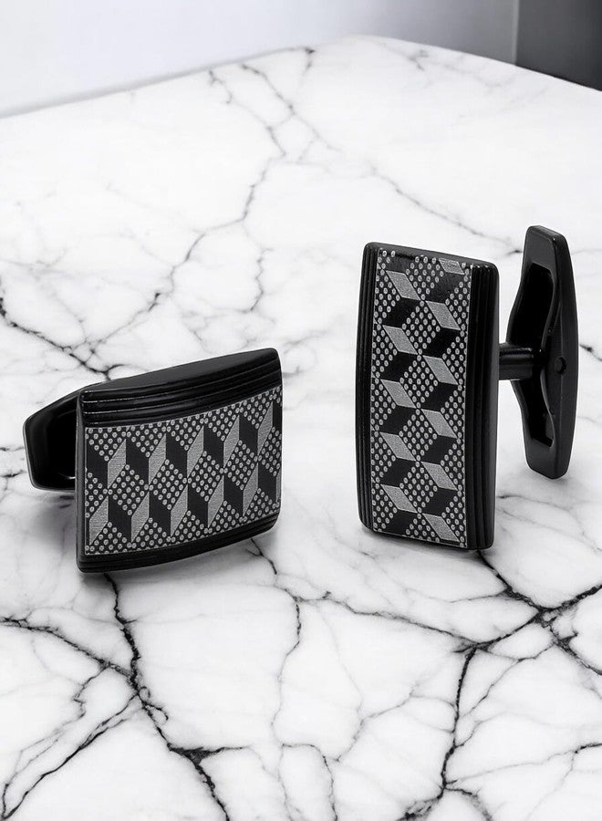 Tripin Full Black Rectangle Cufflinks with Star Design for Men | Gift Boxed Formal Accessory - Image 2