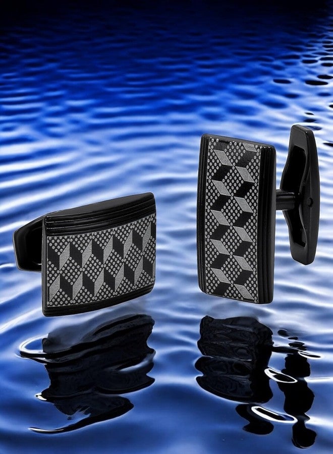 Tripin Full Black Rectangle Cufflinks with Star Design for Men | Gift Boxed Formal Accessory - Image 3