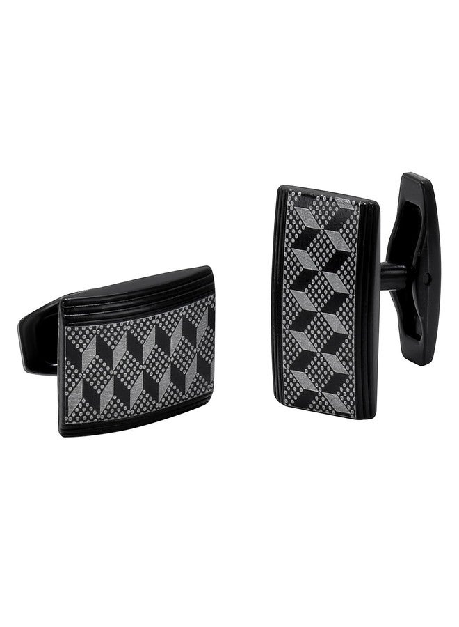 Tripin Full Black Rectangle Cufflinks with Star Design for Men | Gift Boxed Formal Accessory - Image 1