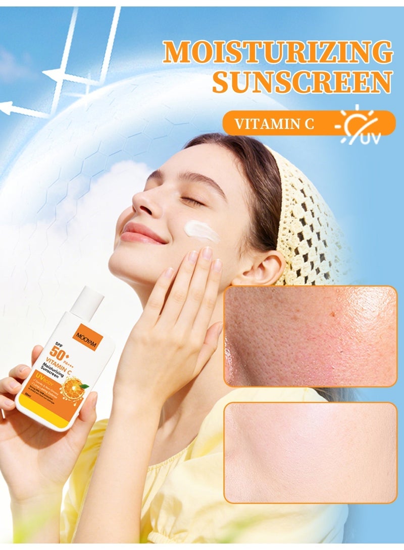 MOOYAM SPF 50 Vitamin C Moisturizing Sunscreen 50ml Gentle Non Greasy Formula with Strong UVA UVB Protection for Face All Skin Types - Image 2