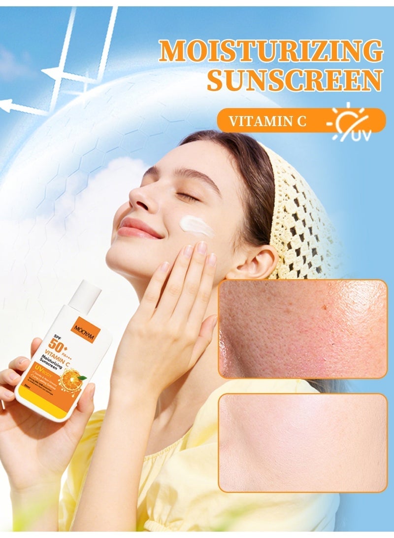 MOOYAM Vitamin C Moisturizing Sunscreen SPF 50 for Face 50ml, Gentle Non Greasy, Broad Spectrum UVA UVB Protection, for Men Women All Skin Types - Image 2