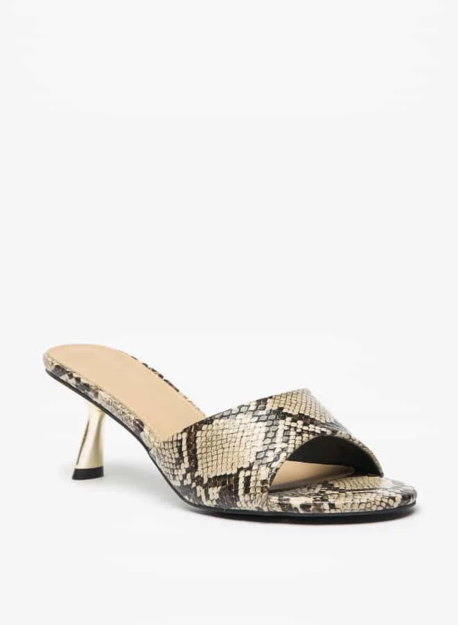 Flora Bella By Shoexpress Women Animal Print Slip-On Sandals with Kitten Heels