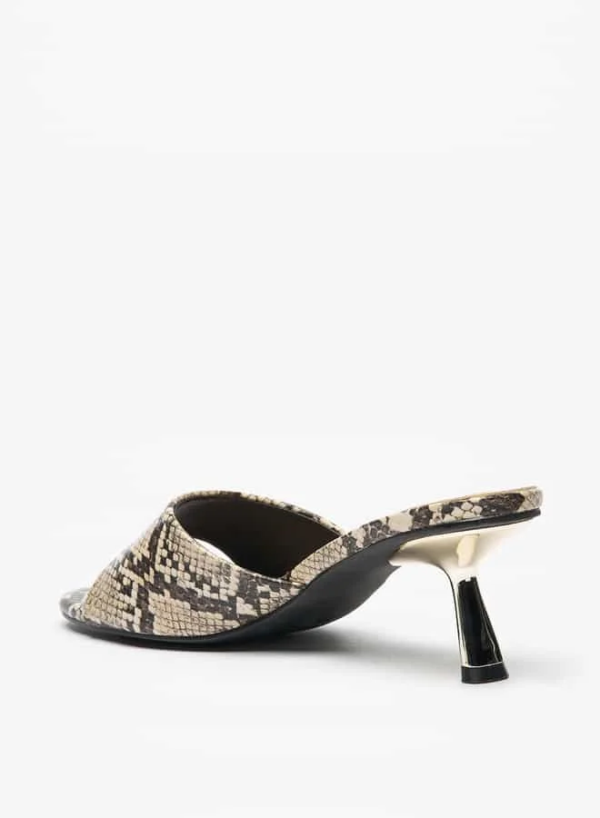 Flora Bella By Shoexpress Women Animal Print Slip-On Sandals with Kitten Heels