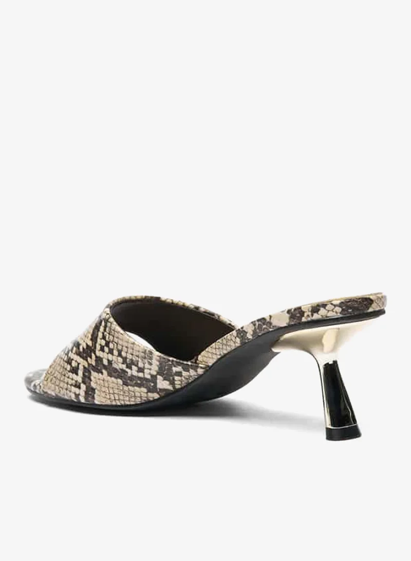 Flora Bella By Shoexpress Animal Print Slip-On Sandals with Kitten Heels