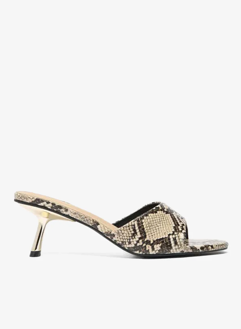 Flora Bella By Shoexpress Animal Print Slip-On Sandals with Kitten Heels
