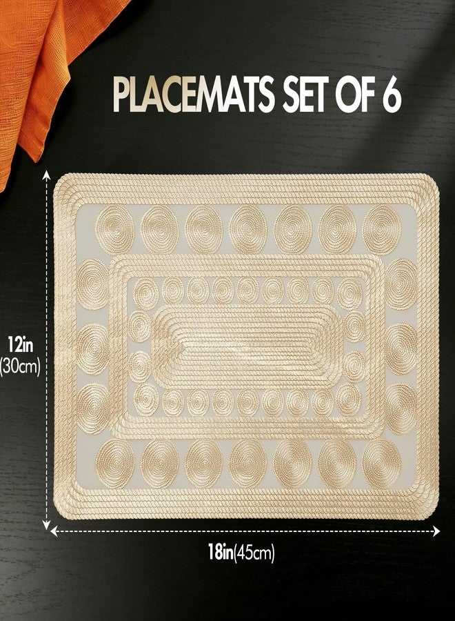 Quantum Love Metallic Gold Placemats Set of 6,Woven Rope Pattern Waterproof PVC Table Mats,Rectangular Washable Non-Slip Heat-Resistant Spiral Place Mats for Dining Table Wedding Party and Home Decor - Image 5