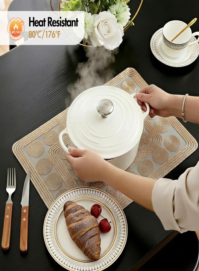 Quantum Love Metallic Gold Placemats Set of 6,Woven Rope Pattern Waterproof PVC Table Mats,Rectangular Washable Non-Slip Heat-Resistant Spiral Place Mats for Dining Table Wedding Party and Home Decor - Image 3