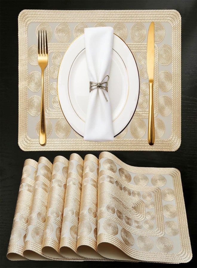 Quantum Love Metallic Gold Placemats Set of 6,Woven Rope Pattern Waterproof PVC Table Mats,Rectangular Washable Non-Slip Heat-Resistant Spiral Place Mats for Dining Table Wedding Party and Home Decor - Image 1