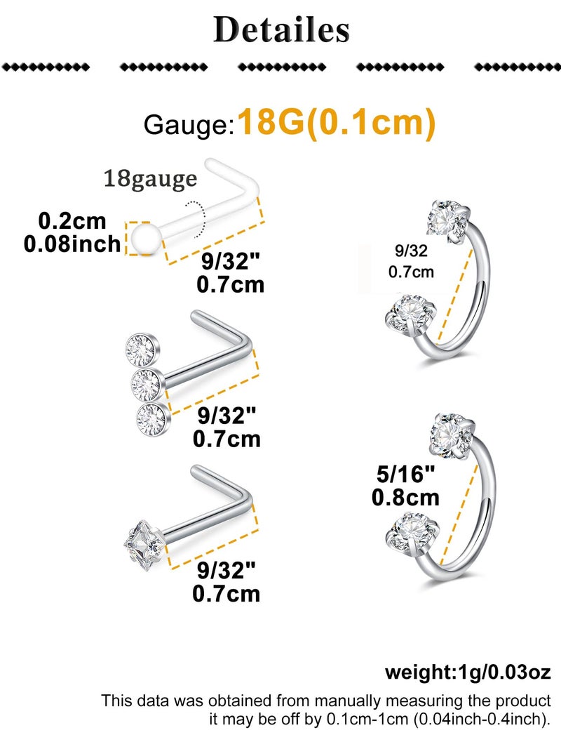 QWALIT 18g Nose Piercing Kit Silver Nostril Ring Piercing Gun Self Horseshoe Nose Ring Double Gem Hoops Double Studs Disposable Nostril Piercings Gun Kits at Home Piercer Changing Threader Screw Ball - Image 2