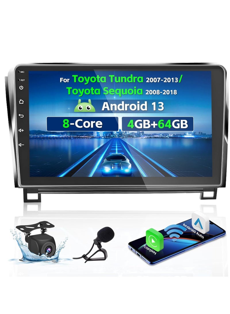 [8 Core 4G+64G] for Toyota Tundra 07-13/Toyota Sequoia 08-18 Android Radio with Wireless Carplay Android Auto, 10.1 Inch IPS Touch Screen Car Stereo, Bluetooth 5.0, 32 EQ, GPS, WiFi, 59UI, SWC - Image 1