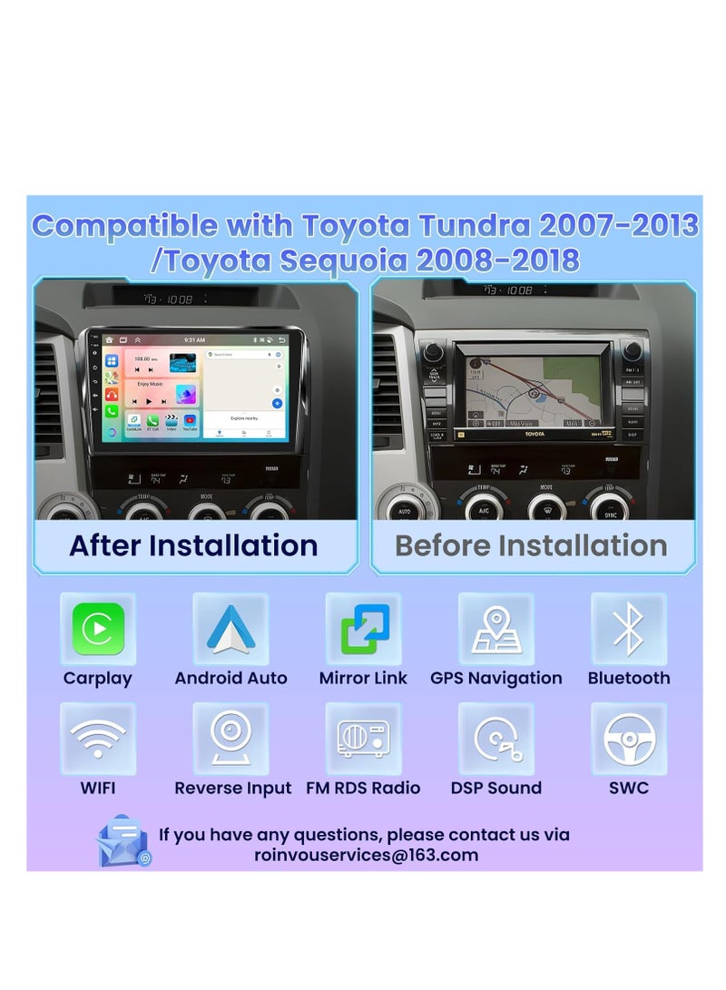 [8 Core 4G+64G] for Toyota Tundra 07-13/Toyota Sequoia 08-18 Android Radio with Wireless Carplay Android Auto, 10.1 Inch IPS Touch Screen Car Stereo, Bluetooth 5.0, 32 EQ, GPS, WiFi, 59UI, SWC - Image 2