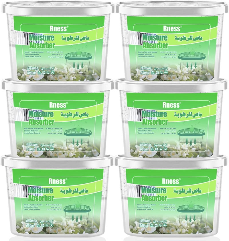 Rness Jasmine Moisture Absorber Boxes,Moldproof Deodorizing Desiccant Dehumidifier Boxes Jasmine Aroma Humidity Absorber for Bathroom Closet Wardrobe Kitchen 6 Pack(600 ml each) - Image 1