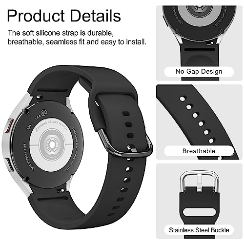 Tobfit Straps Compatible with Samsung Galaxy Watch 7/6/5/4 Strap 40mm 44mm,20mm Adjustable Original Style Silicone Sport Replacement for Samsung Galaxy Watch 7/6/5/4 Women Men -Black - Image 4