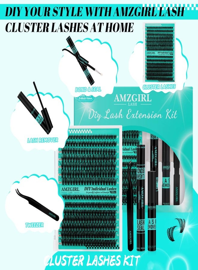 AMZGIRL LASH Lash Clusters Kit 280Pcs,60D 80D Eyelash Extension Kit,Lash Bond and Seal Waterproof,Lash Remover for Individual Cluster Lashes Kit,Lash Applicator Tool for DIY Lash Extension Kit(D-Mix9-16mm Kit) - Image 2