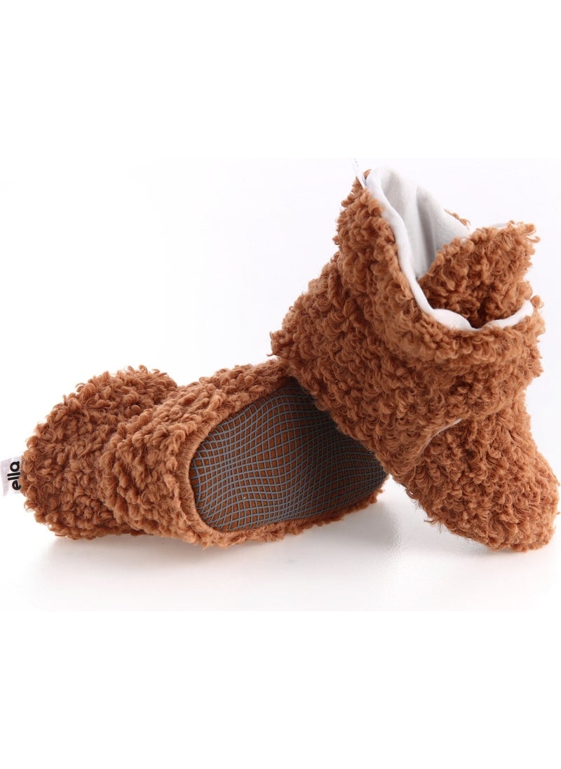 Ella Bonna - Anti-Slip Sole, Organic Cotton Inner Lining, First Step Shoes, Tedy Slippers, Light Brown Baby Slippers - Image 1