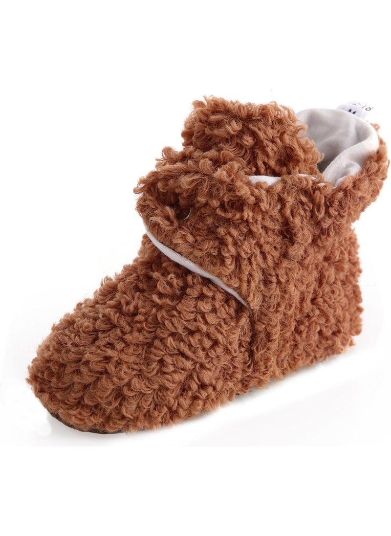 Ella Bonna - Anti-Slip Sole, Organic Cotton Inner Lining, First Step Shoes, Tedy Slippers, Light Brown Baby Slippers - Image 1